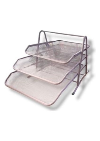 2003C Metal 3 Lü Hareketli Evrak Rafı - Pastel Mor