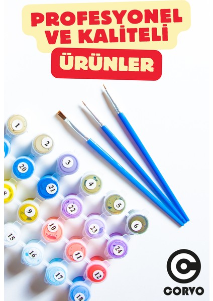 Sayılarla Boyama Çerçeveli Hobi Seti Numaralı Tuval Fırça Boya Dahil Kasnaklı 40X50 cm Sakura Dalları