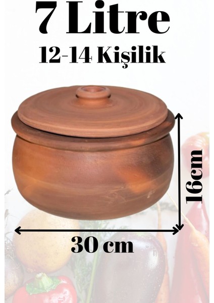 Kapaklı Güveç Çifte Fırınlanmış Büyük 7 Litre, Sırsız 12-14 Kişilik Toprak Güveç