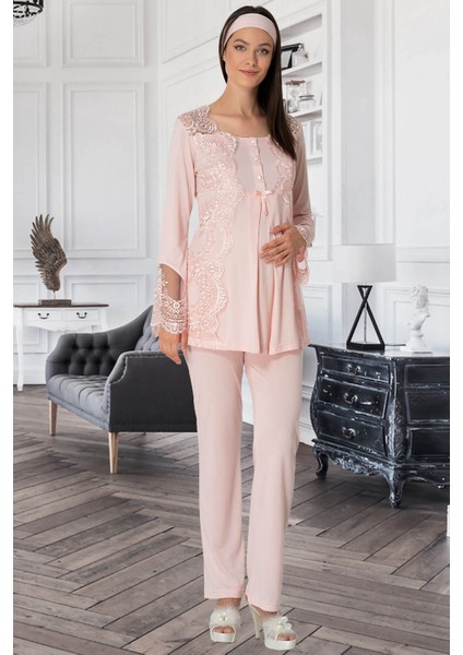 Mecit 5353 Pudra Sabahlıklı Lohusa Pijama Takımı