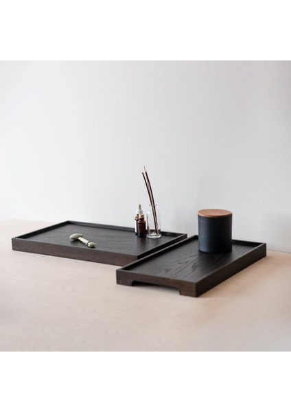 Edge Meşe Sunum Tepsi Seti, 2'li, Siyah, Dikdörtgen