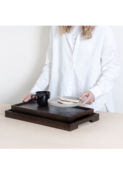 Edge Meşe Sunum Tepsi Seti, 2'li, Siyah, Dikdörtgen fiyatları