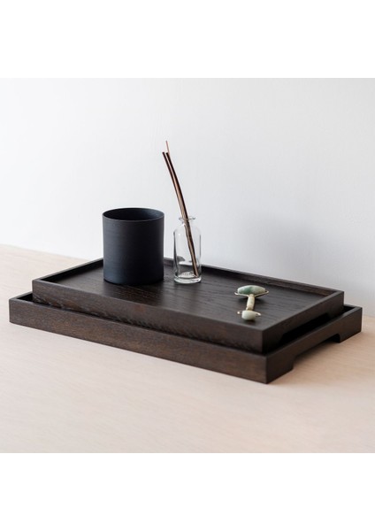 Edge Meşe Sunum Tepsi Seti, 2'li, Siyah, Dikdörtgen fırsatları