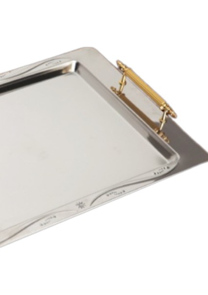 Lüks Çay Tepsisi 45X30 cm – Sarı Kulplu, Kabartma Desenli Metal, Şık ve Dayanıklı modelleri