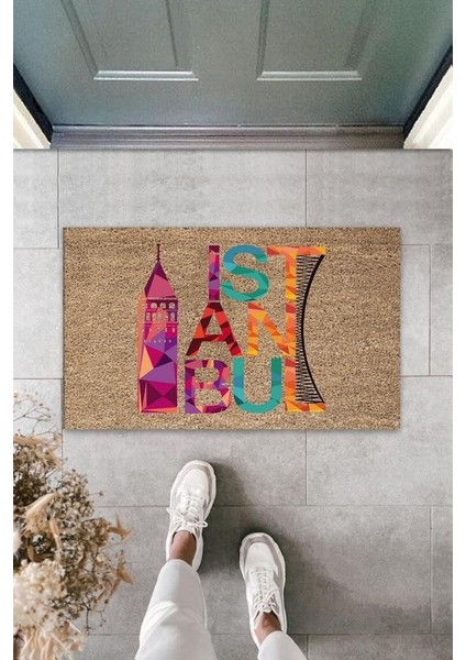 Dijital Baskı Bej Istanbul Paspas K-3029