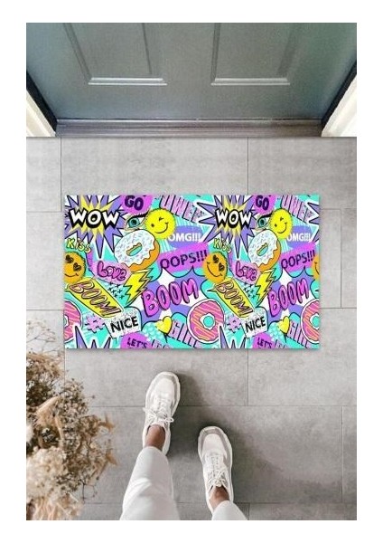 Dijital Wow Boom Renkli Kapı Paspası Dış Mekan Paspas K-3055