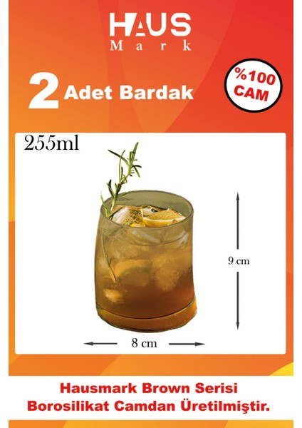 Brown Serisi 2 Adet Bardak Isıya Dayanıklı Borosilikat Bardak