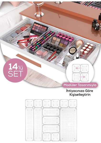 14'lü Takı Makyaj Çekmece Içi Düzenleyici Kozmetik Aksesuar Organizer
