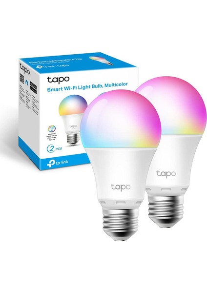 Metrashop Tapo L530E(2-PACK), 8.7 W, 2.4 Ghz, 16.000.000 Renk Tonu, E27 Duy, Amazon Alexa ve Google Home ile Çalışır, Rengi Değiştirilebilir, Hub Gerekmez, Çok Renkli Akıllı Wi-Fi Ampulü