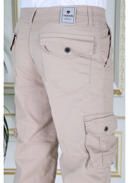 Krem Erkek Regular Fit Rahat Kesim Kapri Likralı Gabardin Diz Altı Kargo Cepli Bermuda Kapri indirimleri