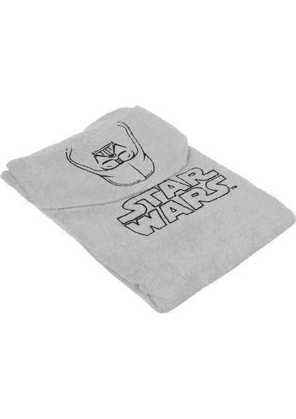 Starwars Karakter Baskılı Pamuk Bebek Havlu Panço, Gri, 75 x 130 Cm