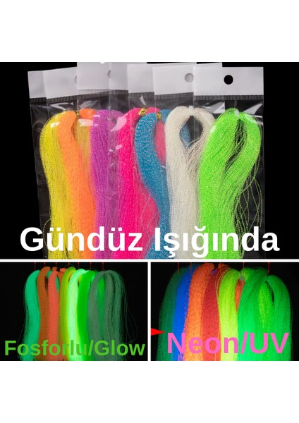 Fosforlu Karanlıkta Parlayan, Sarı Glow / Luminous In The Dark, Ultraviyole (Uv) Neon Işıkta Parlayan 1 Adet Poşet Çapari Simi