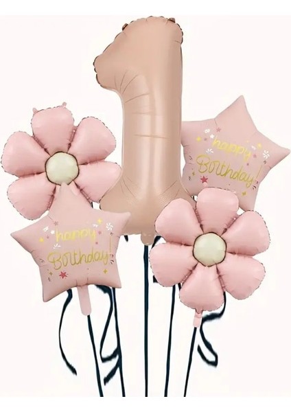 Papatya Karamel Happy Birthday 1 Yaş Folyo Balon Set