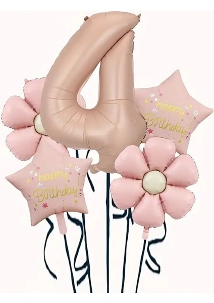 Papatya Karamel Happy Birthday 4 Yaş Folyo Balon Set