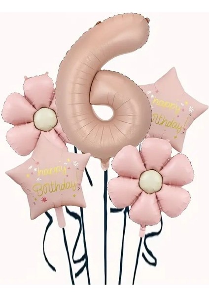 Papatya Karamel Happy Birthday 6 Yaş Folyo Balon Set