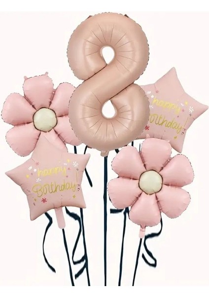 Papatya Karamel Happy Birthday 8 Yaş Folyo Balon Set