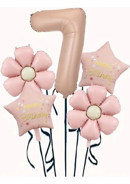 Papatya Karamel Happy Birthday 7 Yaş Folyo Balon Set