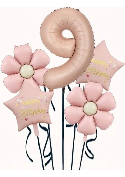 Papatya Karamel Happy Birthday 9 Yaş Folyo Balon Set
