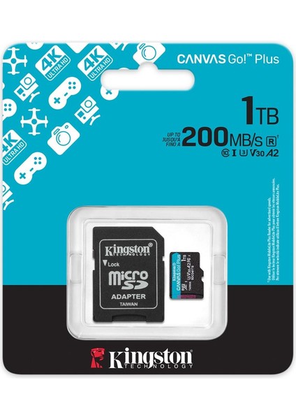 Kingston Sdcg4-1tb 1tb Microsdxc Canvas Go Plus Gen4 200MB-S A2 U3 V30 Card + Adp Hafıza Kartı