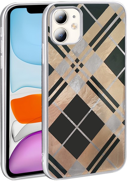 Iphone 11 Uyumlu Kılıf Kamera Kısmı Çıkıntı Geometrik Kurdele Leoapar Desenli Estetik Kapak