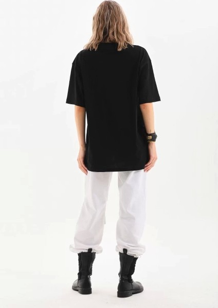 Bisiklet Yaka 20/1 Düz Oversize T-Shirt - Siyah