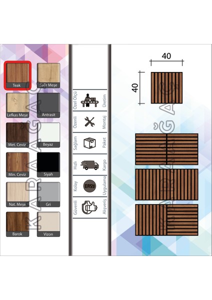 40 x 40 Mdf Ahşap Akustik Duvar ve Tavan Paneli
