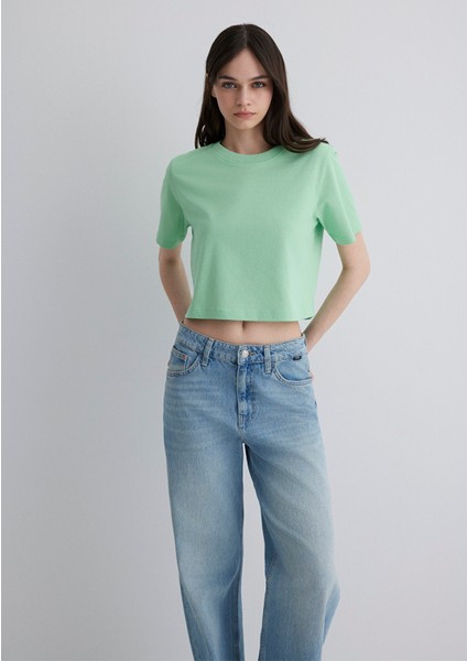 Yeşil Crop Basic Tişört 1613072-71759