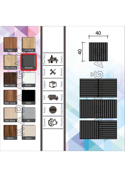 40 x 40 Mdf Ahşap Akustik Duvar ve Tavan Paneli