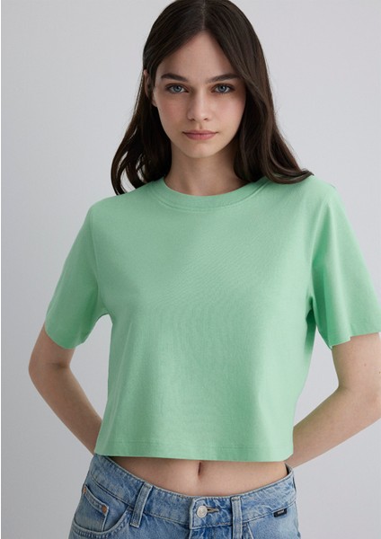 Yeşil Crop Basic Tişört 1613072-71759