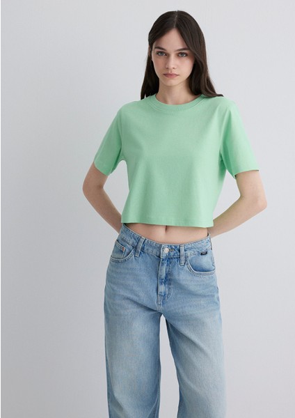Yeşil Crop Basic Tişört 1613072-71759
