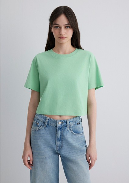 Yeşil Crop Basic Tişört 1613072-71759