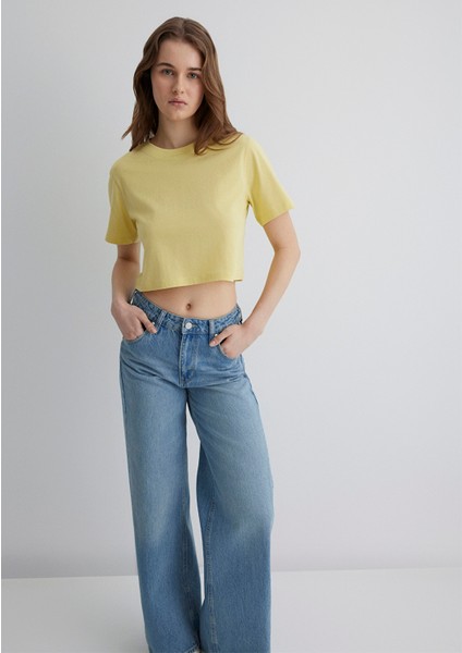 Sarı Crop Basic Tişört 1613072-71285