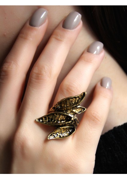 Üçlü Çiçek Desenli Antik Model Kadın Ayarlanabilir Yüzük EUY1256