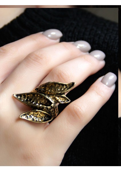 Üçlü Çiçek Desenli Antik Model Kadın Ayarlanabilir Yüzük EUY1256 fiyatları