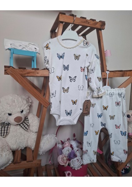 Kız Bebek Kelebek Desenli 3'lü Takım modelleri