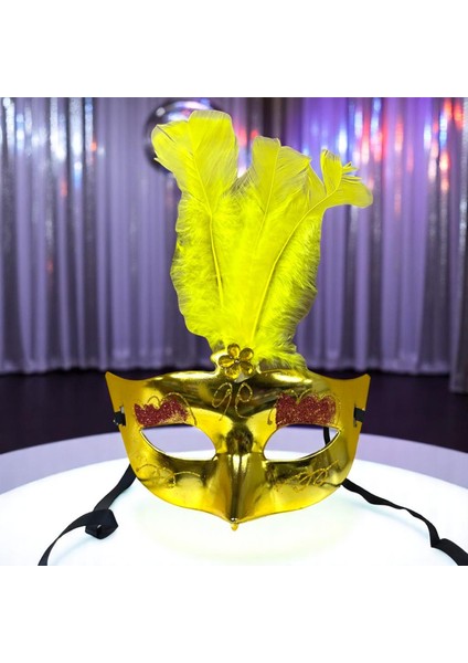 Yılbaşı Parti Maskesi Gold Maske Gold Tüylü Maske Parti Maskesi Gold Venedik Maskesi