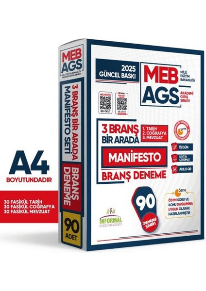 2025 Meb Ags Tarih-Coğrafya-Mevzuat Manifesto 90 Adet Branş Deneme (3X30) Fasikül Seti Çözümlü