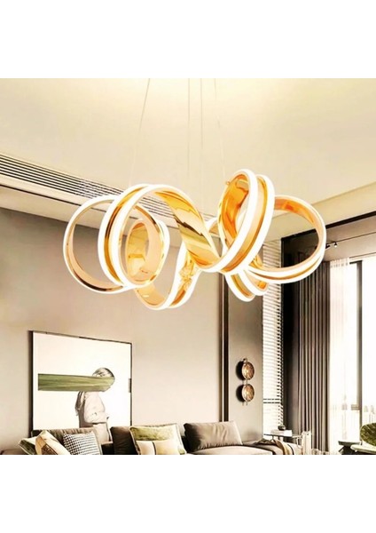 Clover Gold Kaplama 3 Renk Ledli Lüks Modern Sarkık Tekli Avize