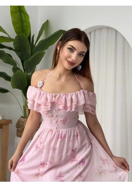 Elmi Çiçek Detaylı Elbise