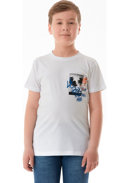 %100 Pamuk Yazı Baskılı Erkek Çocuk Tişört