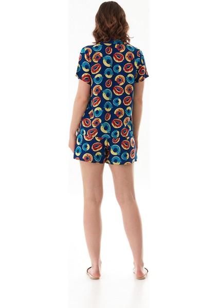 Donut Desenli Gömlek Yaka Şortlu Pijama Takımı fırsatları