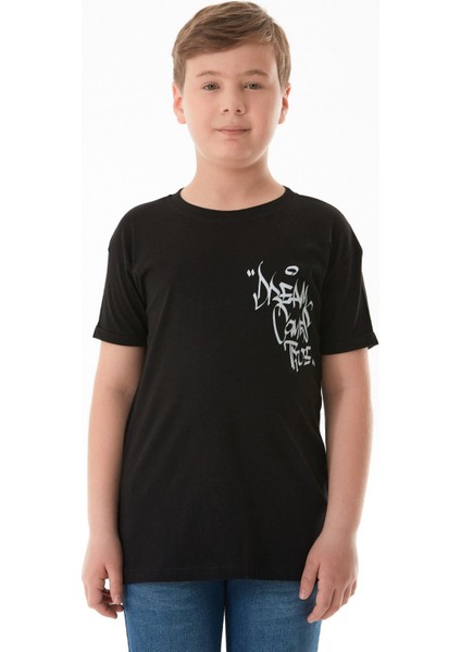 %100 Pamuk Yazı Baskılı Erkek Çocuk Tişört