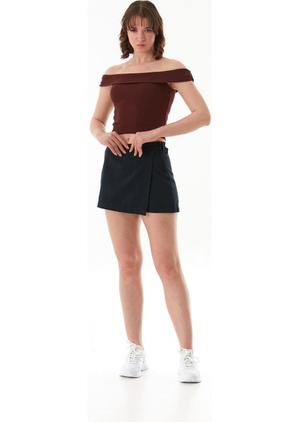 Gabardin Yandan Fermuarlı Şort Etek