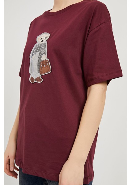 Armalıfe 1303 Ayıcık Detaylı Bis Yaka Kadın T-Shırt modelleri