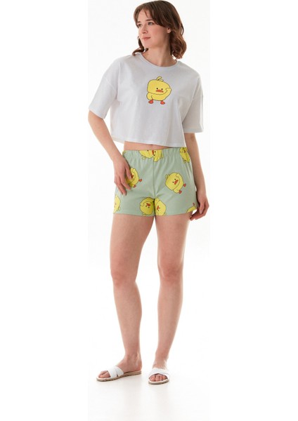 Civciv Baskılı Şortlu Oversize Pijama Takımı
