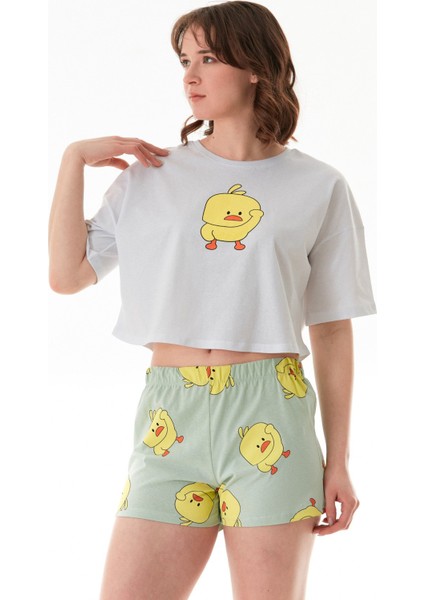 Civciv Baskılı Şortlu Oversize Pijama Takımı
