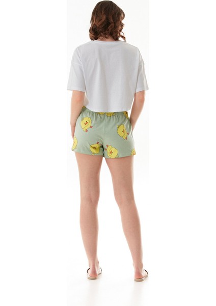 Civciv Baskılı Şortlu Oversize Pijama Takımı