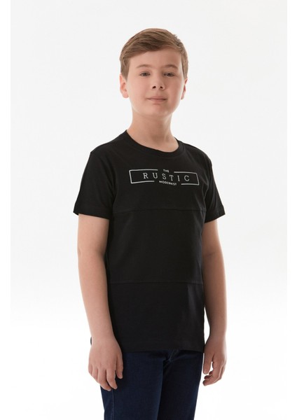 %100 Pamuk Rustic Yazı Baskılı Erkek Çocuk Tişört
