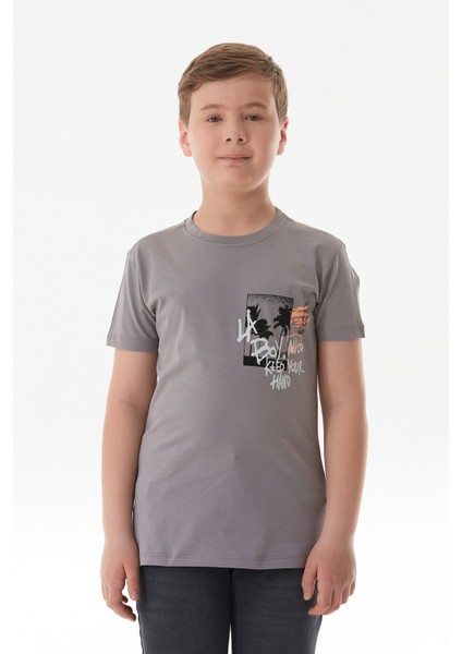 %100 Pamuk Yazı Baskılı Erkek Çocuk Tişört