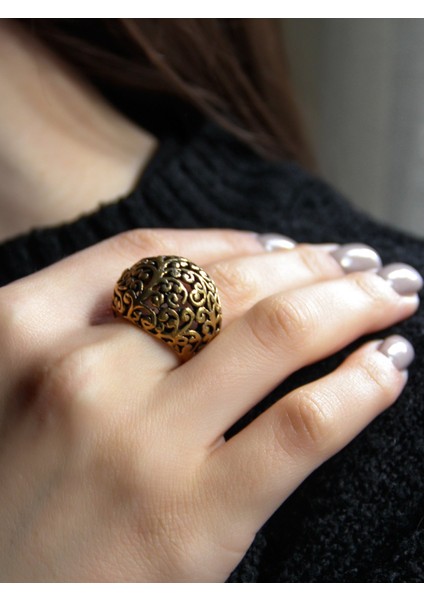 Yuvarlak Desenli Antik Ayarlanabilir Kadın Yüzük EUY1260 fiyatları